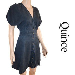 Quince Vintage Wash Tencel Button Front Dress NWOT Black Large